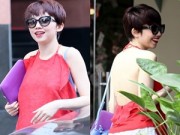 Làng sao - Tóc Tiên diện áo khoe lưng trần đi họp với êkíp