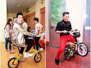 Làng sao - Nguyên Khang, Mr Đàm "tranh nhau" đi xe đạp tí hon