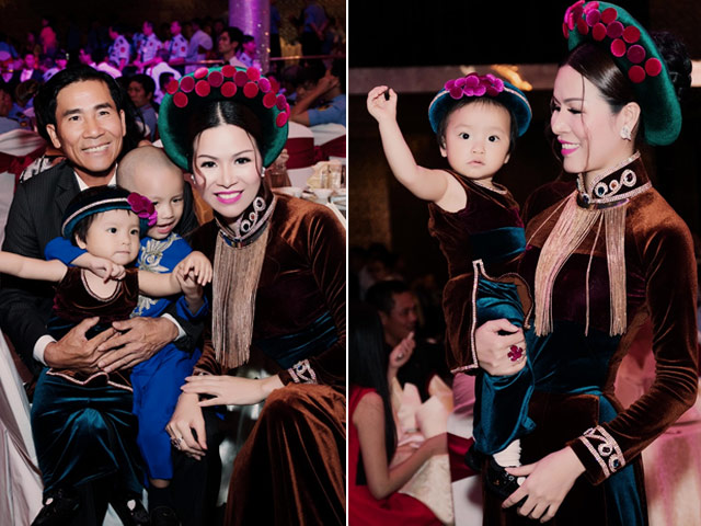 Hoa hậu Bùi Thị Hà và con gái điệu đà với áo dài đôi