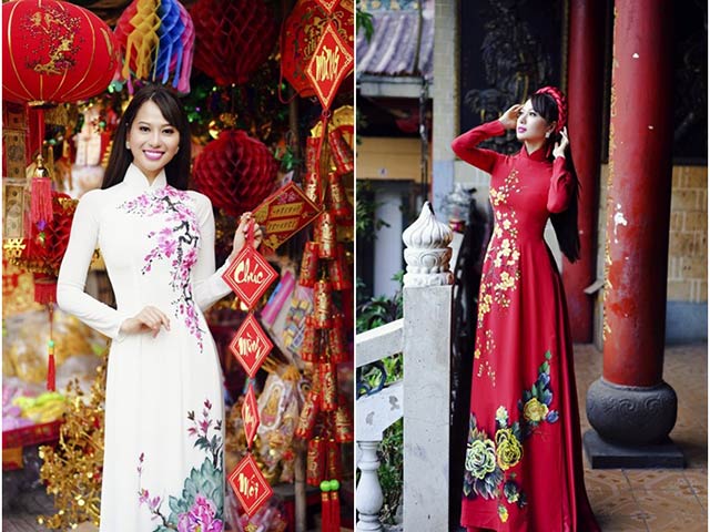 Huỳnh Yến Trinh tha thướt áo dài lên chùa cuối năm