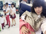 Làng sao - Vợ Lý Hải che khăn cho con bú ở sân bay