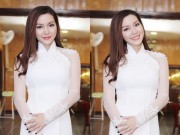 Làng sao - Ngọc Anh "cưa bớt tuổi" với áo dài trắng nền nã