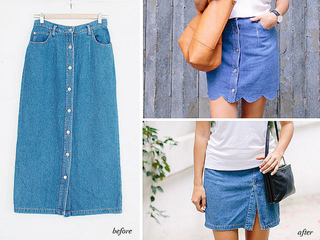 Chế váy denim cũ rích thành 2 kiểu đầm sành điệu