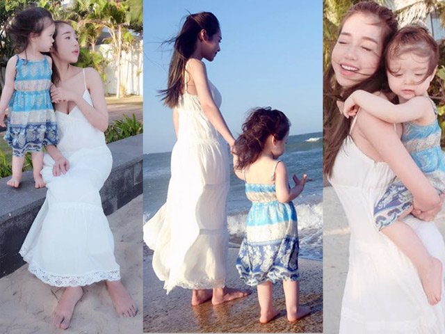 Mẹ con Elly Trần đốn tim fan khi diện váy maxi điệu đà