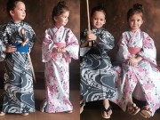 Làng sao - 2 bé Tôm - Tép nhà Hồng Nhung dễ thương khi mặc Kimono
