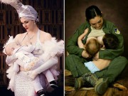 Bà bầu - Tuyệt đẹp hình ảnh nữ quân nhân, diễn viên kéo áo cho con bú
