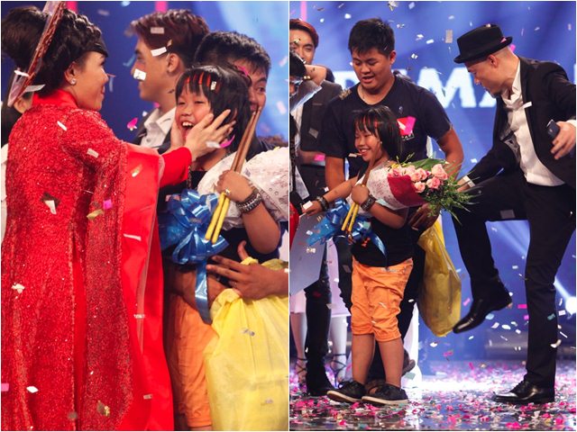 Huy Tuấn hài hước đá mông cậu bé Quán quân Got Talent
