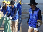 Làng sao - Thu Minh giản dị dọn rác ở bãi biển Sầm Sơn