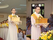 Làng sao - Á hậu Trương Thị May diện áo dài trắng dự lễ Vu Lan