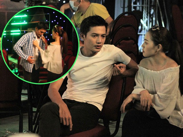 Vợ mới cưới Linh Phi tình cảm thay áo cho Quang Tuấn trong hậu trường