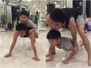 Làng sao - Cường Đô La cõng con trai trên lưng khi tập thể dục