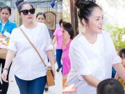 Làng sao - Dương Cẩm Lynh che khéo bụng bầu 8 tháng với áo rộng