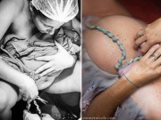 Bà bầu - Ảnh mẹ vừa kéo con ra khỏi bụng đã tự tay cắt dây rốn gây kinh ngạc