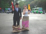 Eva Yêu - Cặp đôi nhảy bao bố, cầm súng nước chụp ảnh cưới