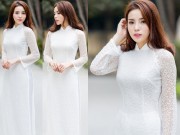 Thời trang - HH Kỳ Duyên áo dài trắng tinh khôi tới trường