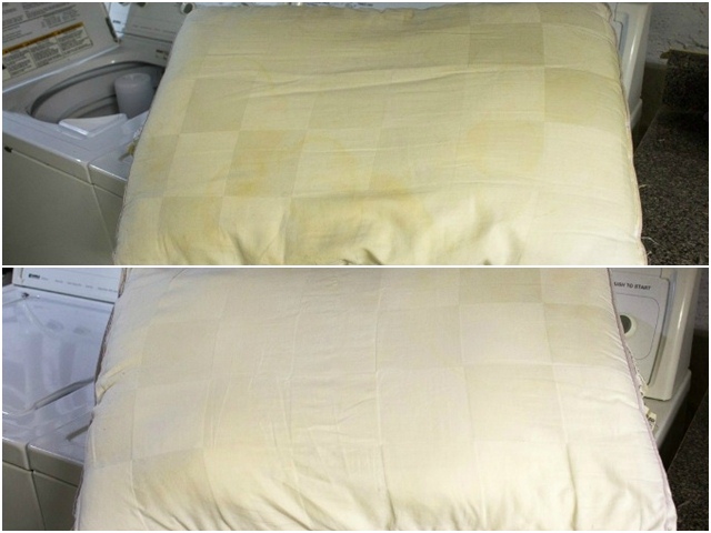 Mẹo tẩy trắng gối ố vàng bằng máy giặt