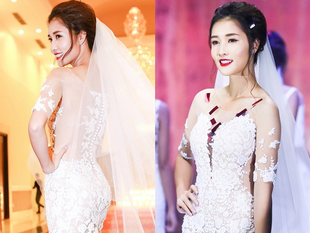 HH Triệu Thị Hà gợi cảm với váy cưới xuyên thấu
