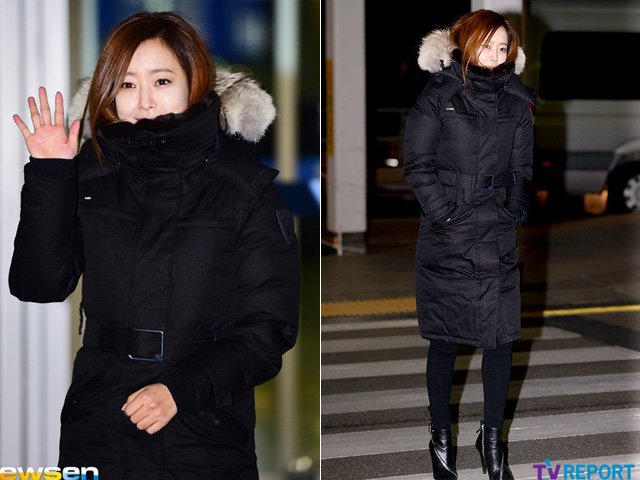 Kim Hee Sun co ro trong gió lạnh tại sân bay