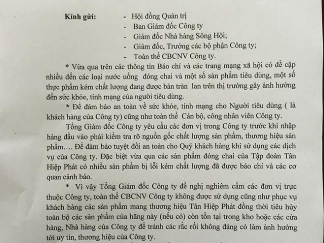 Hà Tĩnh: Doanh nghiệp ra công văn cấm kinh doanh sản phẩm Tân Hiệp Phát