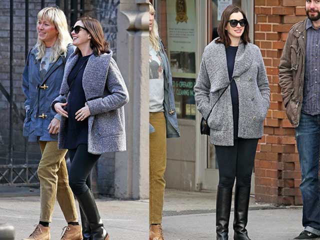 Bà bầu Anne Hathaway xinh đẹp rạng ngời trên phố