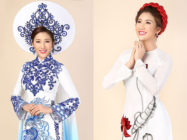 Bảo Như đẹp ngọt ngào với áo dài họa tiết gốm sứ