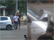 Làng sao - Hiệp Gà chở vợ mang thai đi bệnh viện gây tai nạn, ô tô móp đầu