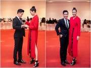 Làng sao - Lan Khuê ân cần chỉnh áo vest cho Nguyên Khang trong hậu trường