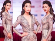 Thời trang - Lần đầu tiên HH Đỗ Mỹ Linh diện váy xẻ ngực táo bạo
