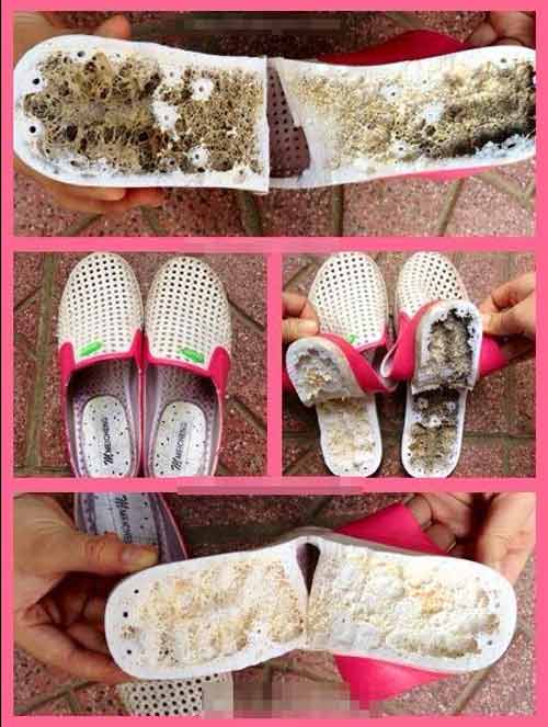 Cận cảnh quot;mổquot; dép bị đồn chứa nước lạ - 1