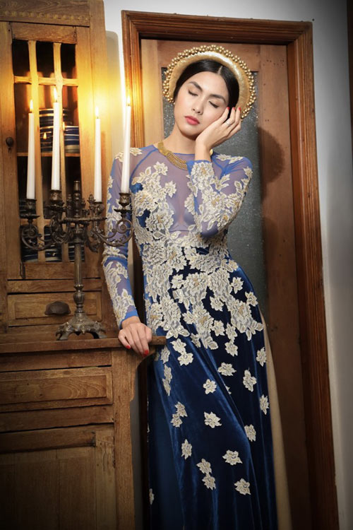 Tăng Thanh Hà đẹp dịu dàng với áo dài nhung - 9