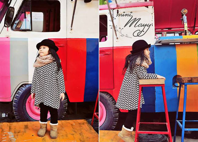Linh Nhi tự tin làm mẫu cho một bộ ảnh thời trang trẻ em mùa đông.
