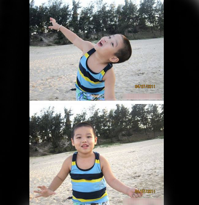 Hình ảnh Tony hồi 4 tuổi trong chuyến du lịch Quảng Bình cùng cả gia đình.
