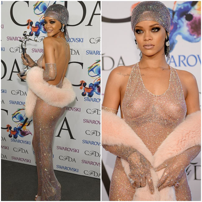 Bộ váy đó vẫn chưa 'nhằm nhò' vì với chiếc váy siêu xuyên thấu mà nữ ca sĩ mặc tại lễ trao giải CFDA 2014 - nơi cô được tôn vinh là Fashion Icon.
