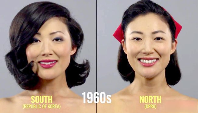 Những năm 1960s, phụ nữ Hàn Quốc uốn tóc xoăn, còn Triều Tiên để tóc thẳng. 
