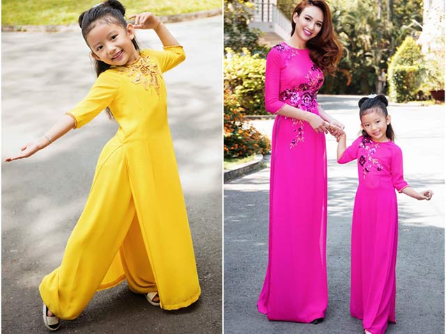 Con gái HH Ngọc Diễm mặc áo dài duyên dáng bên mẹ