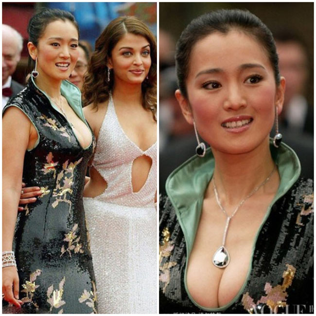 Áo dài cách tân sexy cũng được người đẹp Hoa ngữ mang đi chưng diện tại sự kiện quốc tế. Như bộ xường xám khoe ngực khủng này được Củng Lợi mặc tại Liên hoan phim Cannes lần thứ 57.