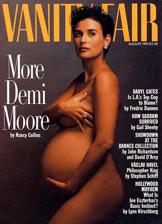 Hình trang bìa này cho tạp chí Vanity được thực hiện cho ấn phẩm tháng 8/1991 khi đó Demi Moore đang mang bầu. Và cô có một quyết định táo bạo là chụp ảnh nude với bung bầu xuất hiện trên trang bìa.