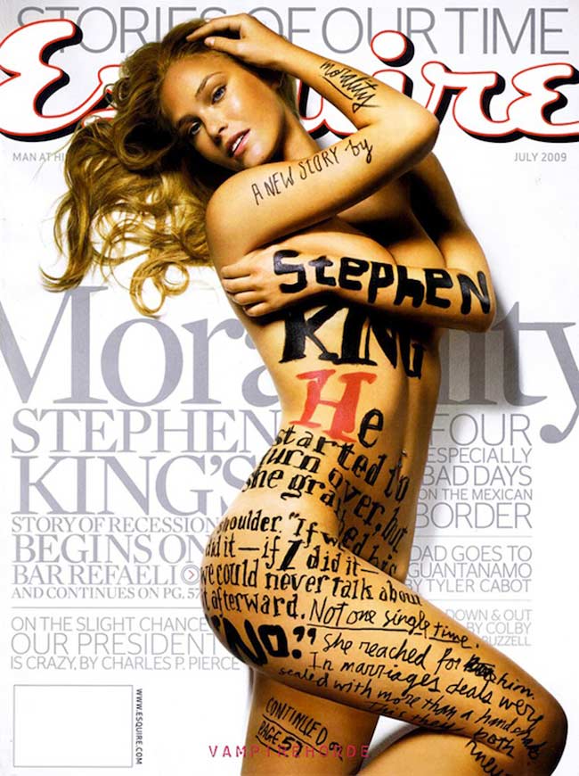 Cơ thể khỏa thân chằng chịt chữ của Bar Refaeli trên ấn phẩm tháng 7/2009 của Esquire.