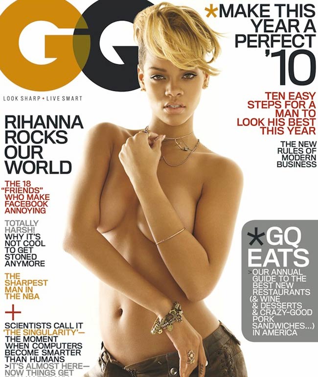 Rihanna xuất hiện trên trang bìa GQ chỉ với một chiếc quần jean không gài cúc.
