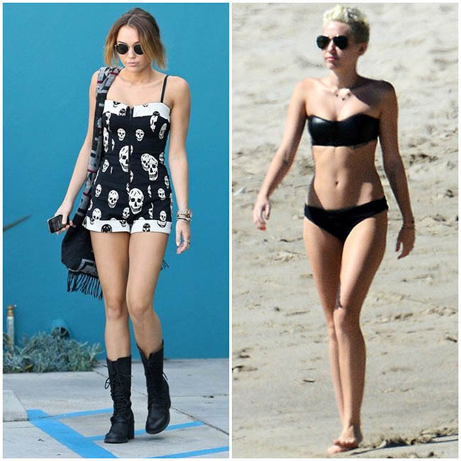 Miley Cyrus chuộng style 'mát hết cỡ' mỗi độ hè về. Cô nàng thường diện bikini đen gợi cảm khi tắm biển/
