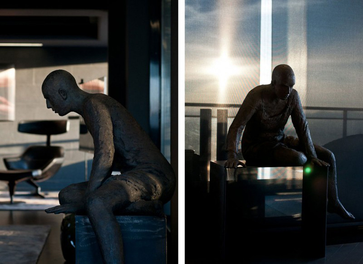 Bức tượng trang trí trong phòng khách tạo cho người ngồi trong phòng cảm giác như đang có người đang theo dõi mình.
