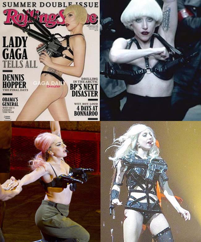 Cô nàng có style thời trang quái dị nhất làng nhạc US-UK Lady Gaga gần bắt kịp Madonna về độ phong phú của bộ áo ngực độc.
