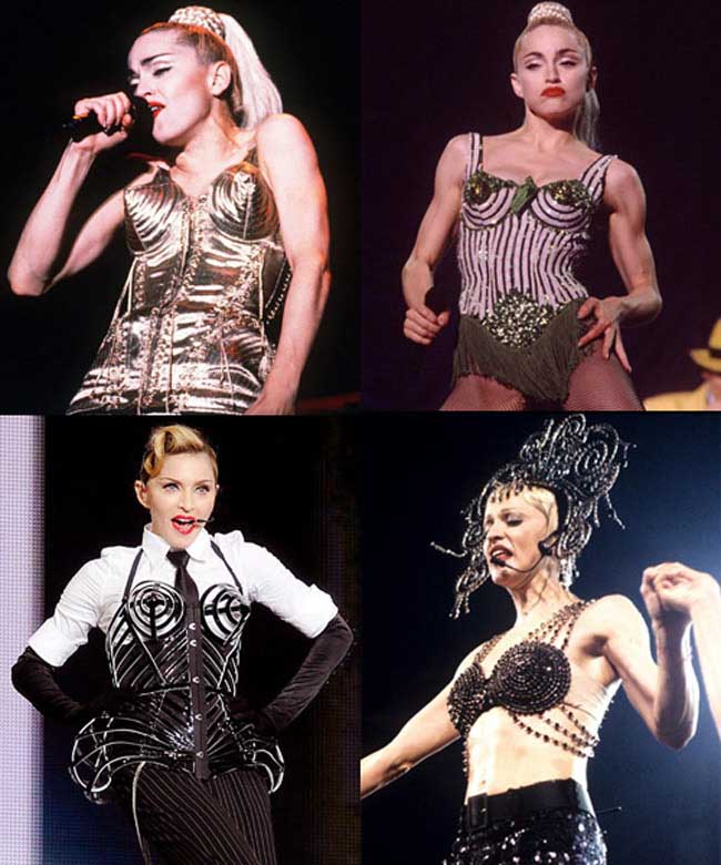 Madonna là bà hoàng của trào lưu áo ngực độc, lạ. Bộ sưu tập của cô có tới vài chục kiểu áo ngực bằng sắt, áo ngực xoáy ốc...
