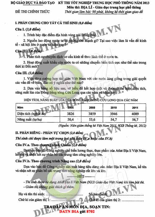Đã có gợi ý giải đề thi TN môn Địa lý - 8