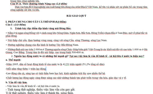 Đã có gợi ý giải đề thi TN môn Địa lý - 2