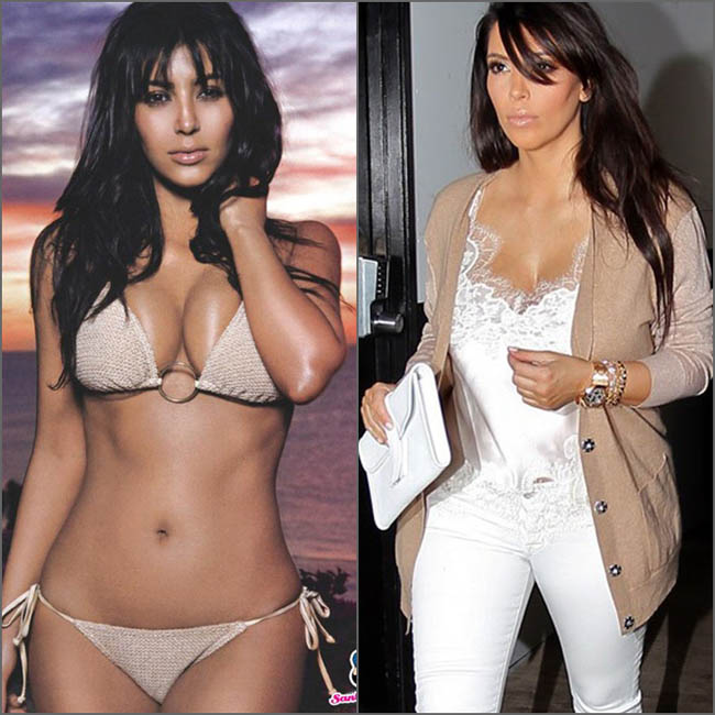 Kim Kardashian được mệnh danh là sao nữ có thân hình đồng hồ cát gợi cảm hàng đầu thế giới. Tuy nhiên, đôi lúc chọn nhầm trang phục khiến vòng eo con kiến của cô nàng... mất hút.
