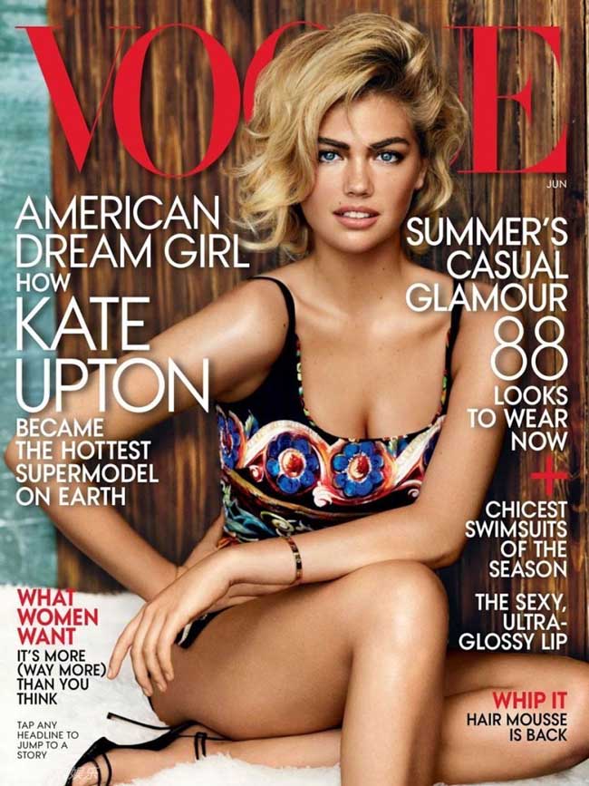 Kate xuất hiện trên bìa tạp chí Vouge với trang phục bikini sắc màu.
