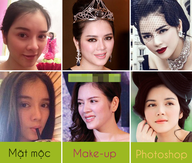 Lý Nhã Kỳ nhờ photoshop mà kiêu kỳ hơn, khuôn mặt thon gọn hơn.
