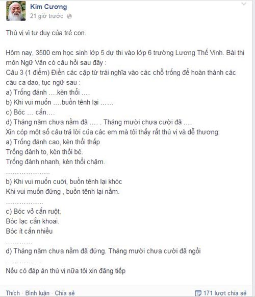 Bài thi văn đáng yêu của trẻ lớp 5 - 1