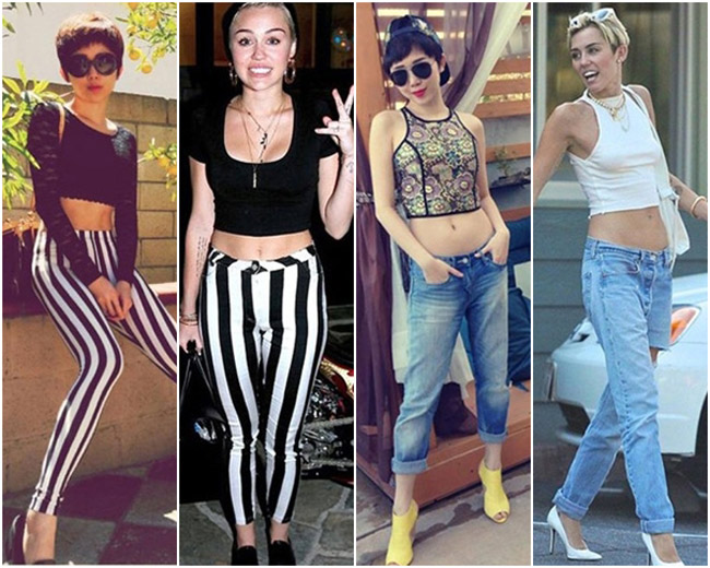 Tóc Tiên từng bị 'mang tiếng' là bắt chước gần như hoàn toàn những bộ trang  phục mà nữ ca sĩ 9X Miley Cyrus từng mặc, từ kiểu áo lửng đến mái tóc tém siêu cá tính.
